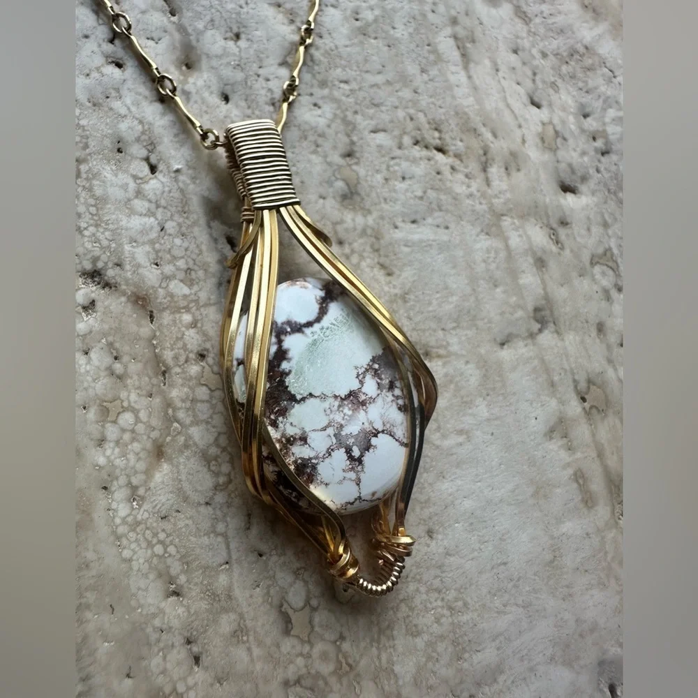 Crazy Horse Stone Necklace Pendant in grounding copper and 14k Gold Fill